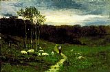 Edward Mitchell Bannister Famous Paintings - Woman Walking down Path